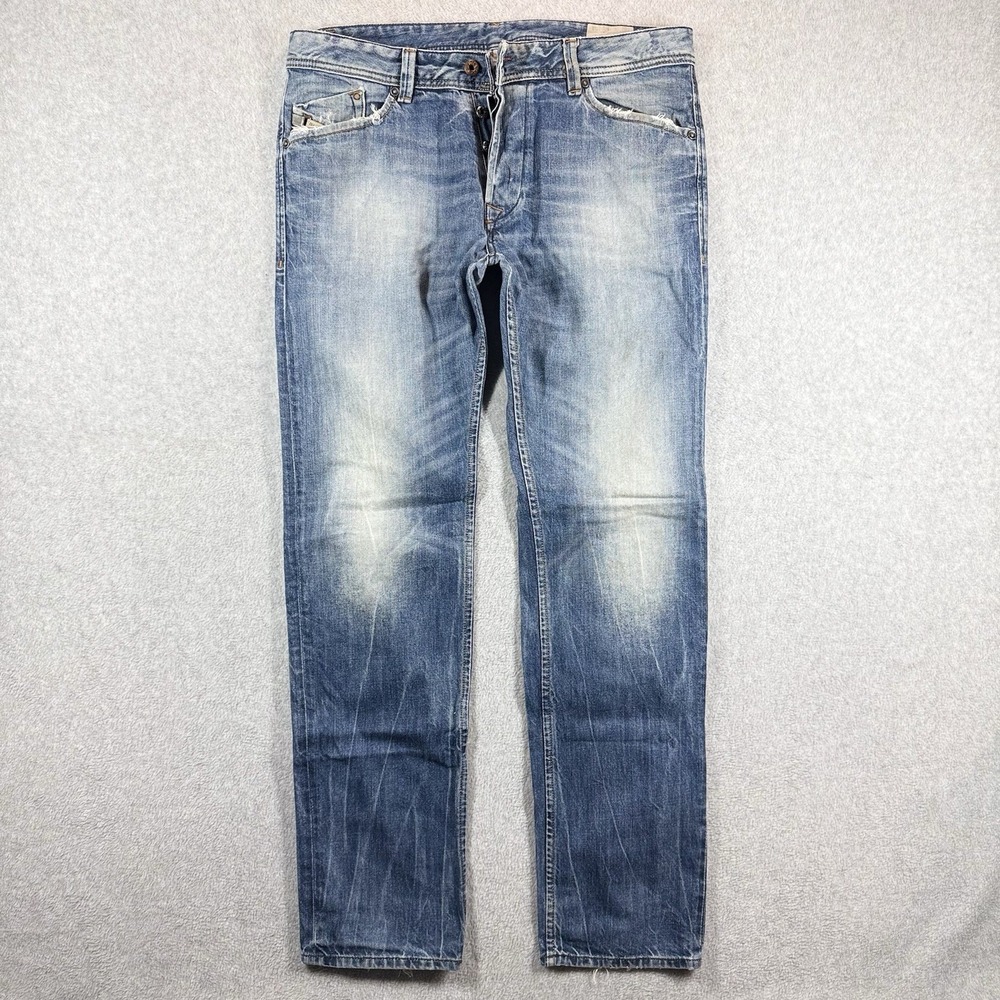 Diesel‎ Darron Jeans Men 34x34 Blue Regular Slim Tapered Distressed Opium Faded